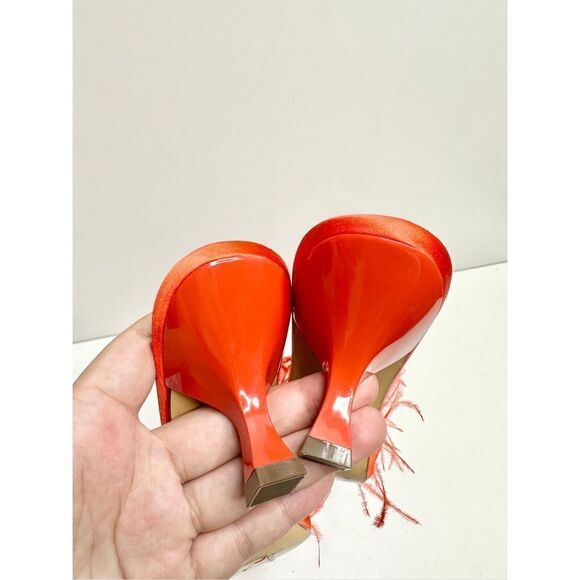 Nina Sandals Womens Size 6 Red Feather Embellished Slip On Open Toe Shoes - Picture 7 of 10